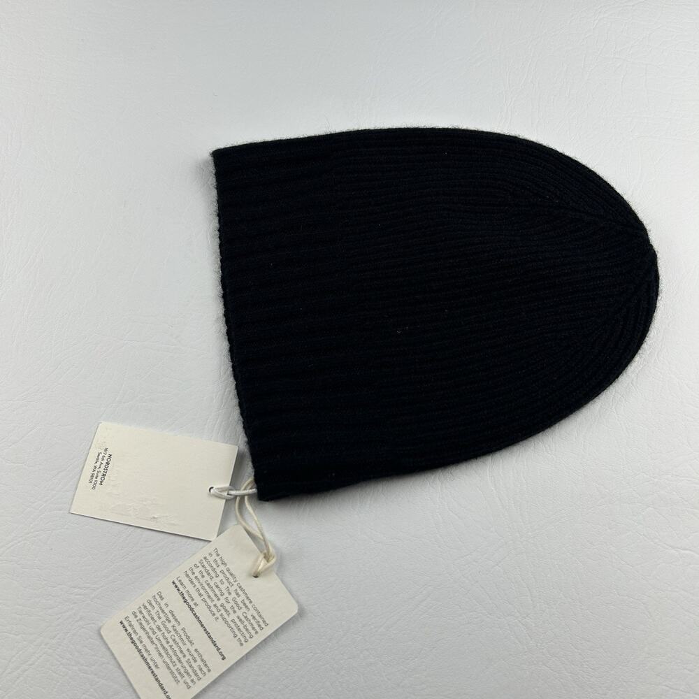 Nordstrom 100% Cashmere Rib Knit Beanie Hat Black One Size Soft Luxury NWT - Picture 6 of 10